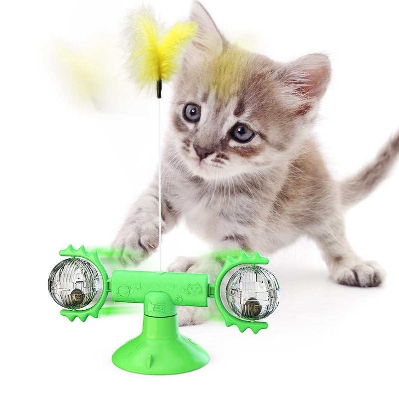 Multifunctional spinning toy for cats.